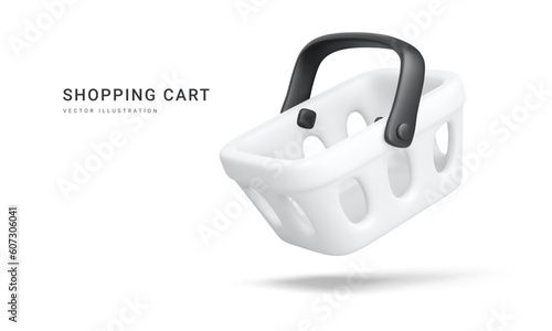 3d realistic shopping cart isolated on white background. Empty shopping basket. Vector illustration