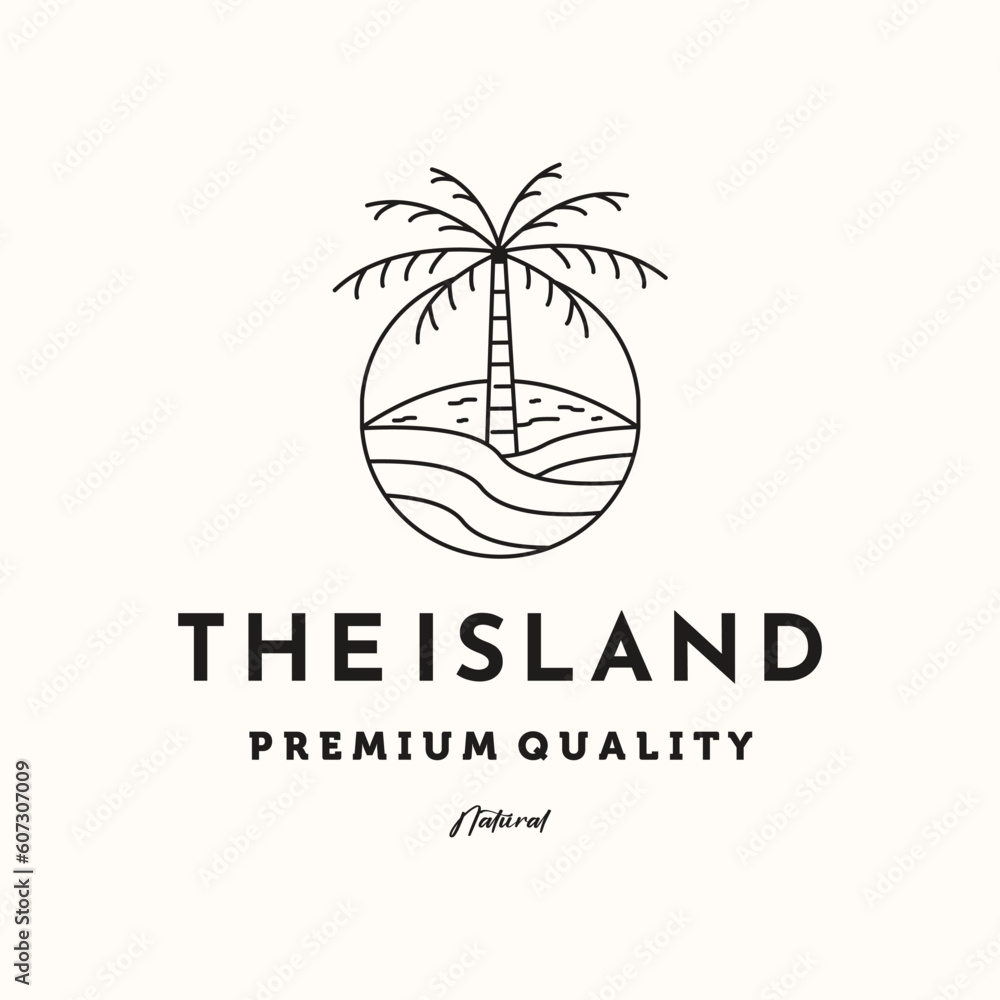 The island palm tree line art logo vector minimalist illustration design, coconut tree logo design