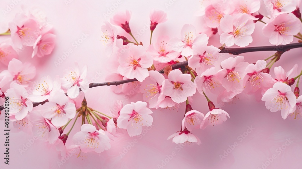 Fototapeta premium Spring sakura flowers on pink pastel background Generative AI