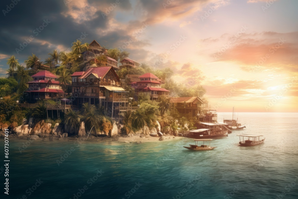 Exotic island sunset. Generate Ai