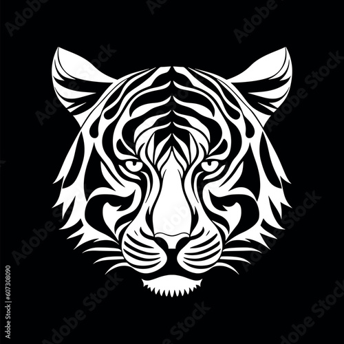 Fototapeta Naklejka Na Ścianę i Meble -  Tiger head black and white vector icon.