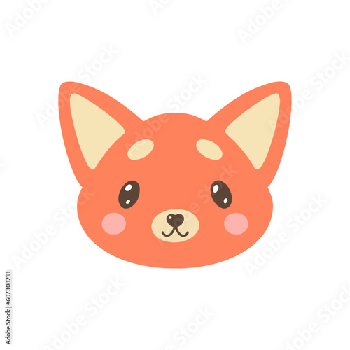 Cute fox head. Forest dweller, animal and mammal. Biology, fauna and wild life. Sticker for social networks and messengers. Symbol of cunning and wisdom. Cartoon flat vector illustration