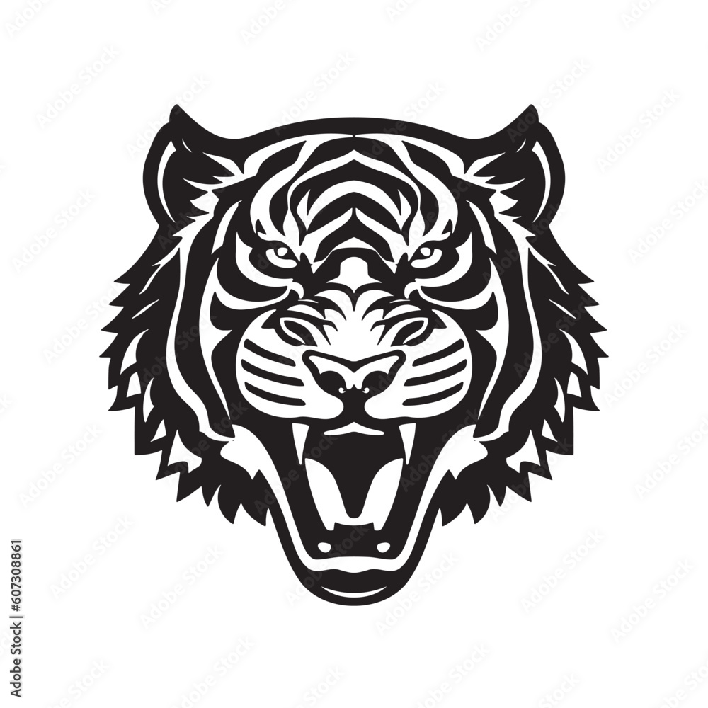 Obraz premium Tiger head black and white vector icon.