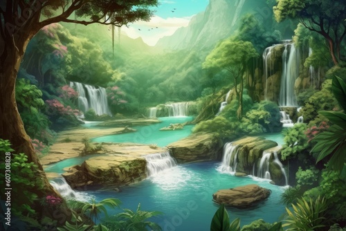 Fantasy jungle water. Generate Ai