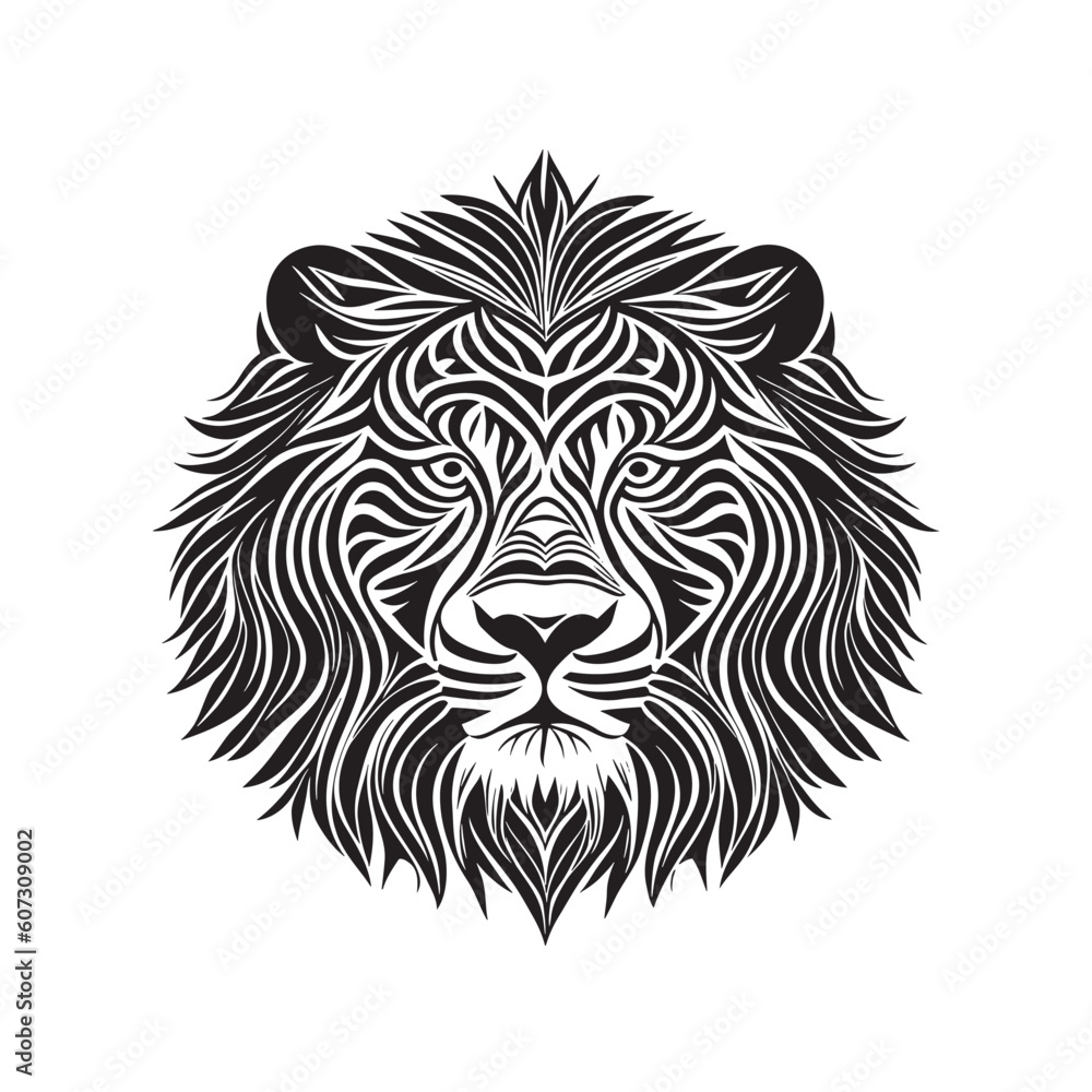 Obraz premium Lion head black and white vector icon.