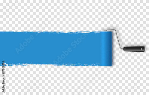 Vector paint roller. Paint roller png. Tool for wall painting, drawing. Blue paint roller with paint png. Construction Materials.