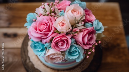 A beautiful home wedding three-tiered cake decorated Generative AI