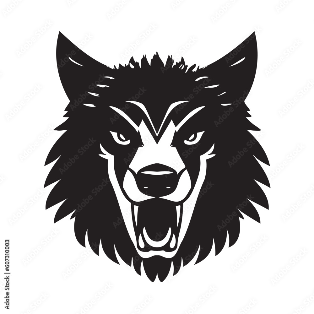 Fototapeta premium Wolf head black and white vector icon.
