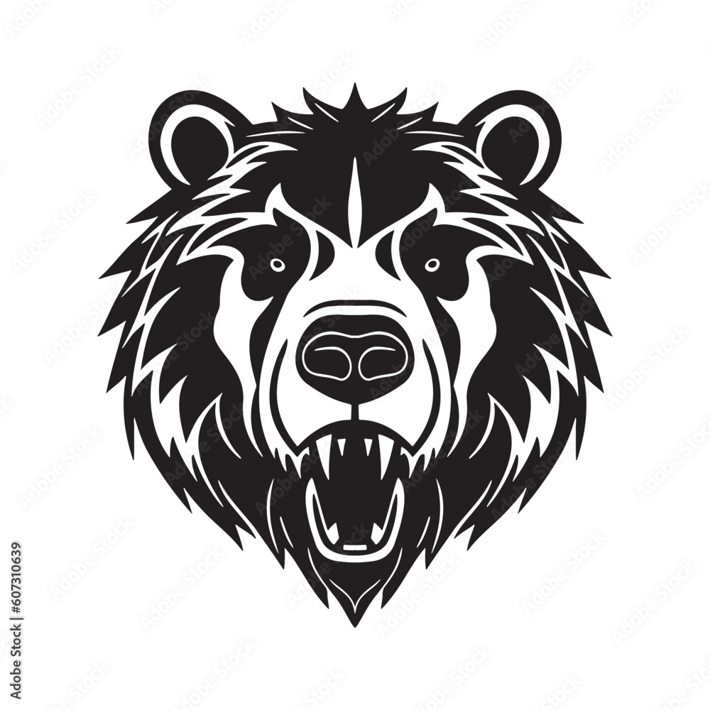 Bear head black and white vector icon. Bear head black and white vector icon.