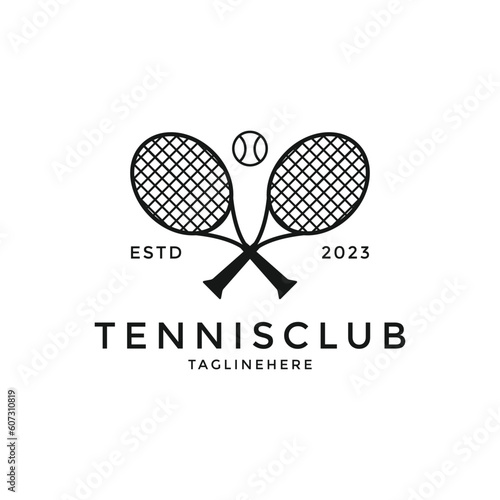 Vintage tennis ball club logo design with hipster drawing style