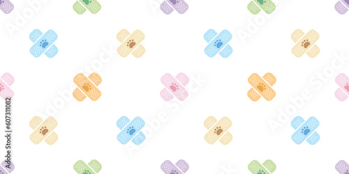 dog paw seamless pattern medical plaster footprint bone vector french bulldog puppy pet toy breed cartoon doodle gift wrapping paper repeat wallpaper tile background illustration isolated