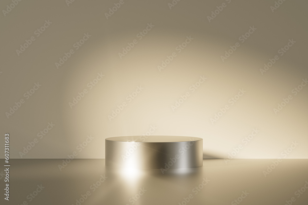 3d presentation pedestal or dais made of metal in room illuminated by sunlight. 3d rendering of mockup of presentation podium for display or advertising purposes 3d presentation pedestal or dais made of metal in room illuminated by sunlight. 3d rendering of mockup of presentation podium for display or advertising purposes