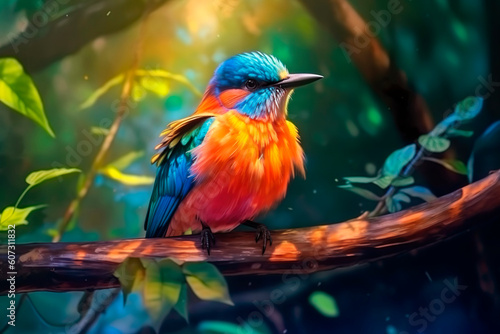 fantasy tropical bird in a rainforest, vibrant illustration, ai generated © Outlander1746