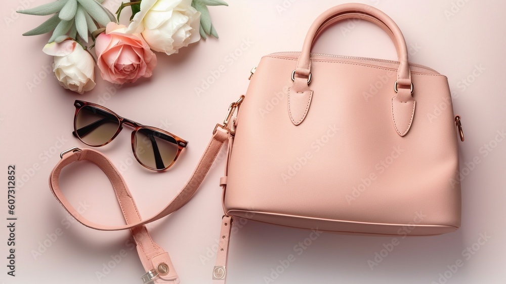 Fashion woman accessories on pastel background Generative AI Fashion woman accessories on pastel background Generative AI