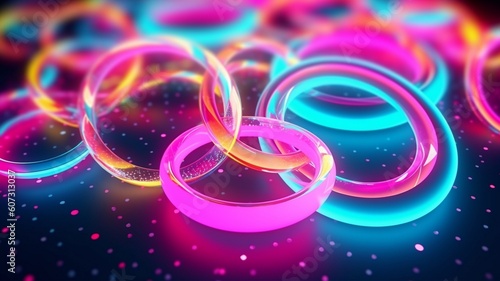 Wallpaper Mural abstract geometric background. Neon rings Generative AI Torontodigital.ca