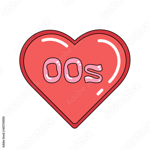 Red heart with 00s text inside, decorative art for trendy Y2K aesthetic, Love for 2000s vector illustration.