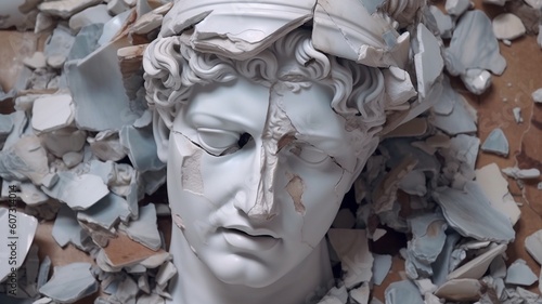 Broken ancient greek statue head Generative AI