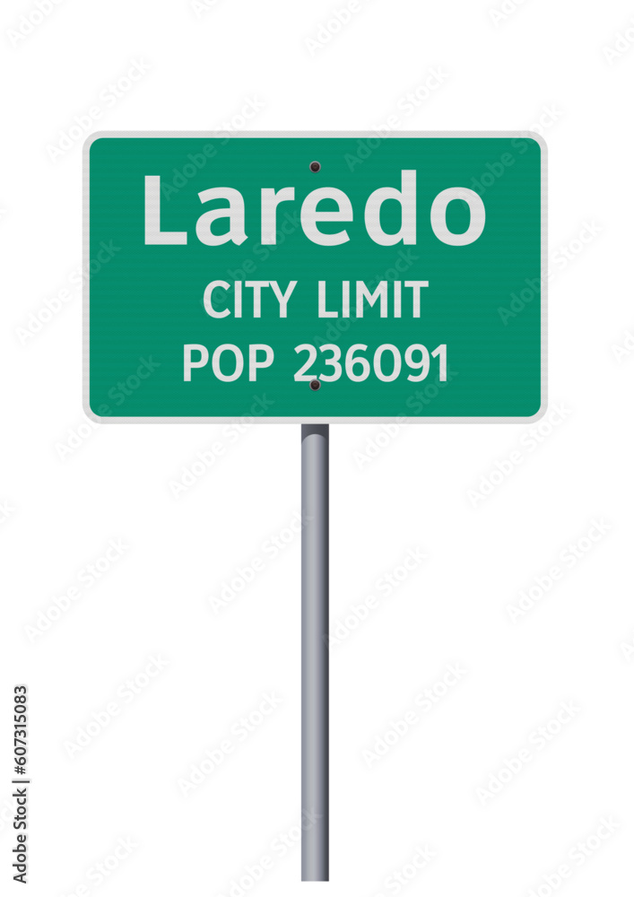 Vector illustration of the Laredo (Texas) City Limit green road sign on metallic pole Vector illustration of the Laredo (Texas) City Limit green road sign on metallic pole