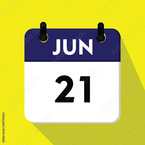 calendar with a date, 21 june icon with yellow background, new calender