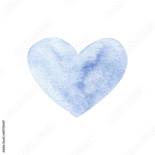 Watercolor blue heart, with love. Valentine's Day or Wedding Modern creative watercolor background for trendy design. Hand drawn Abstract texture stain with splashes, blot and splatters. Illustration