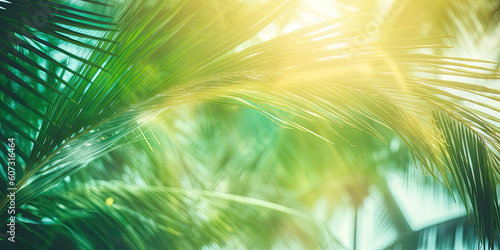 Vacation background with palm leaves - Generative AI © Zerbor