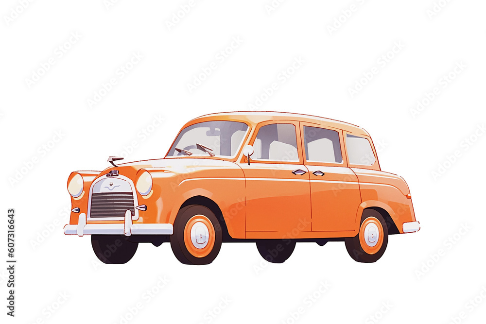 orange old car isolated on white