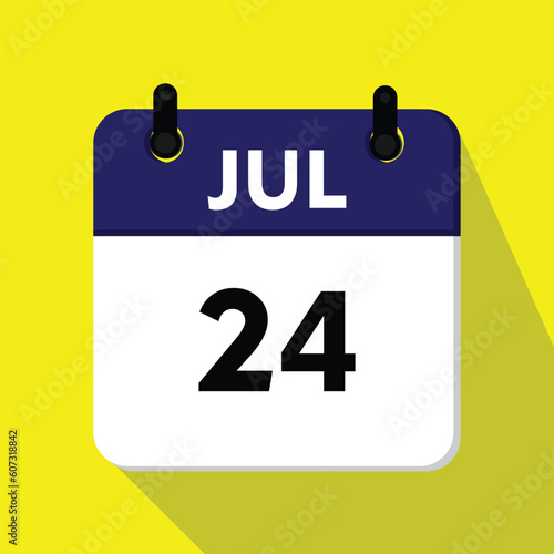 calendar with a date, 24 july con with yellow background, new calender