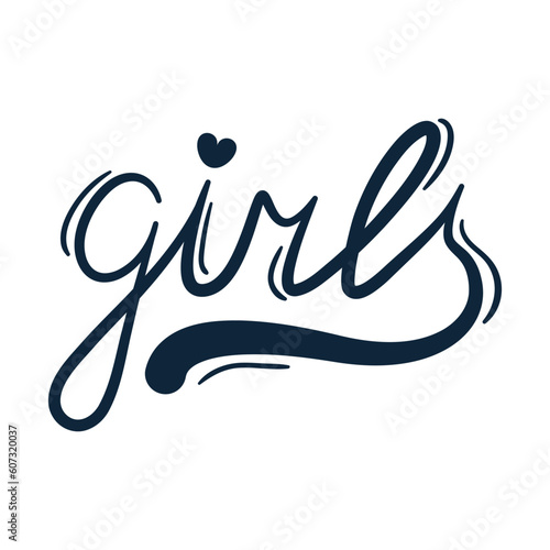 Hand written girls word lettering. Feminism and girl power concept. Cursive vector inscription.