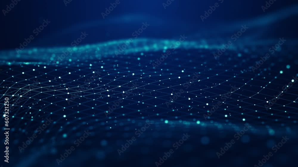 Technology digital wave background concept. Beautiful motion waving dots texture with glowing defocused particles.Digital binary data technology background.