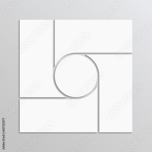 Portfolio images template. Empty album brandboard. Moodboard layout grid. Photo collage template. Mood board with circle in center. Mosaic pictures frame. Retro gallery background. Vector illustration