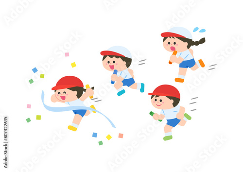 運動会競技　リレー　ゴールシーン.