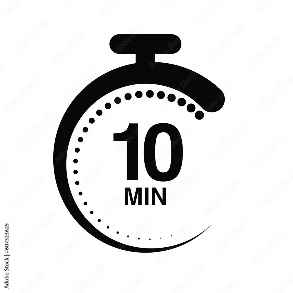 10 minutes timer stopwatch vector illustration isolated on white background. 10 minutes timer stopwatch vector illustration isolated on white background.