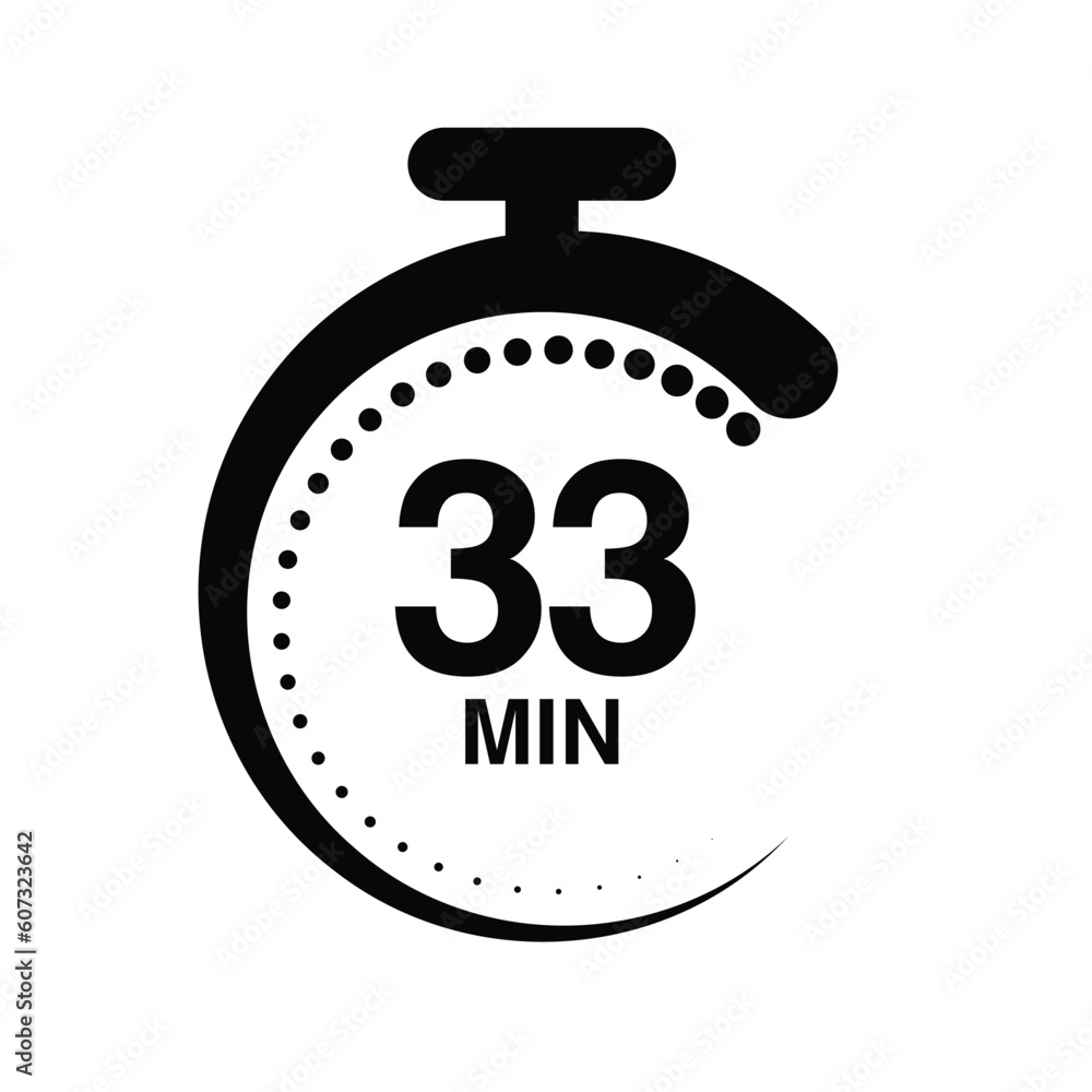 33 minutes timer stopwatch vector illustration isolated on white background. 33 minutes timer stopwatch vector illustration isolated on white background.