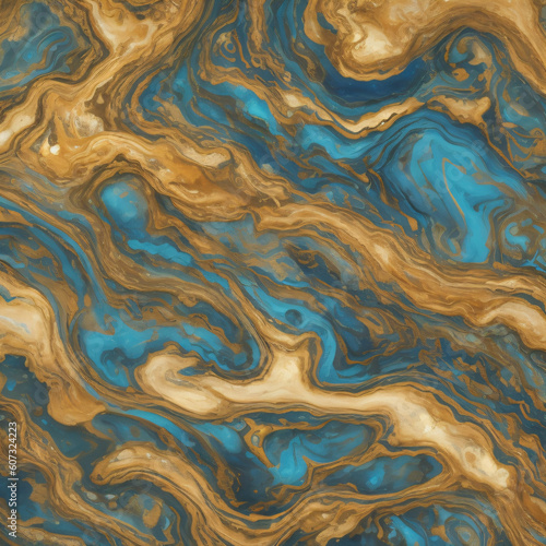 A close up of a blue and brown marble surface. Mottled marble background. 