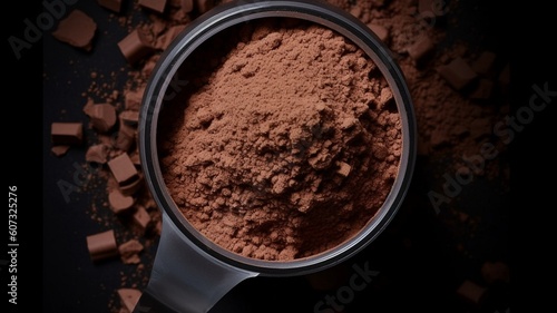 A scoop of chocolate protein powder drink Generative AI