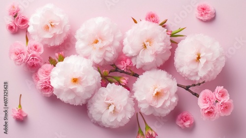 Spring sakura flowers on pink pastel background Generative AI