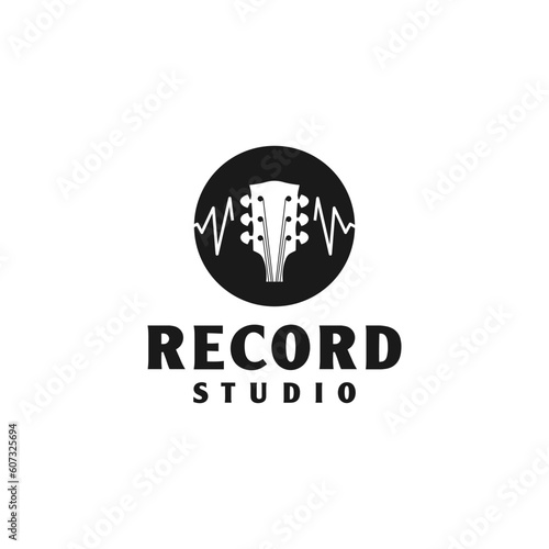 Head Guitar and Wave Sound for Music Studio Recording logo design