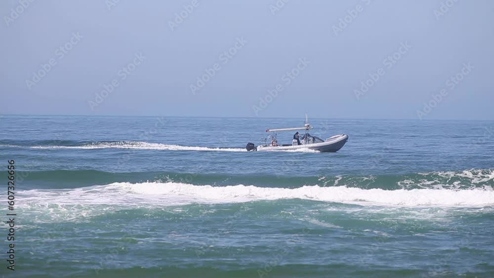 Fishing Boat on Tropical Costa da Caparica, Portugal - Aerial Drone View Fishing Boat on Tropical Costa da Caparica, Portugal - Aerial Drone View