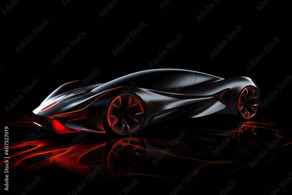 Naklejka premium Futuristic Electric Future Concept Car Design on Black Background Generative AI