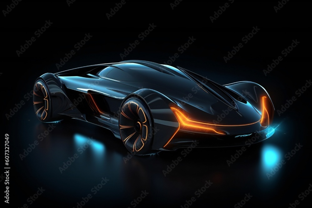 Futuristic Electric Future Concept Car Design on Black Background Generative AI Futuristic Electric Future Concept Car Design on Black Background Generative AI