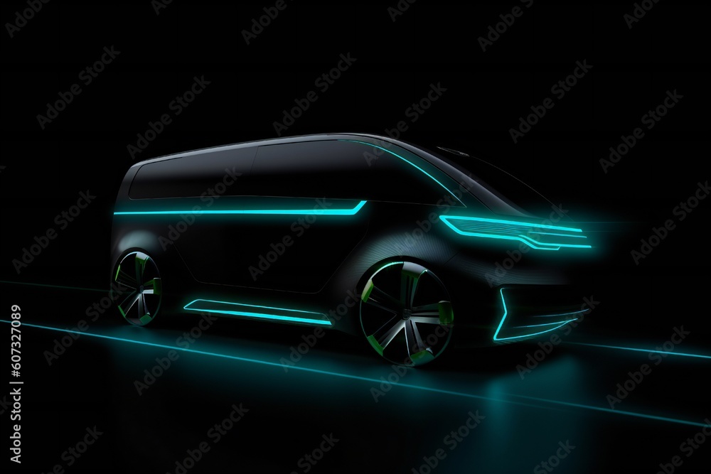 Futuristic Electric Future Concept Car Design on Black Background Generative AI Futuristic Electric Future Concept Car Design on Black Background Generative AI
