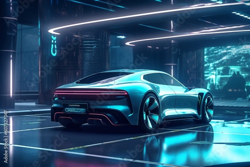 Futuristic Electric Future Concept Car Design on Black Background Generative AI © LayerAce.com