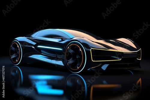 Futuristic Electric Future Concept Car Design on Black Background Generative AI