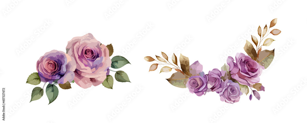 Purple roses flower wreath watercolor isolated on white background ...