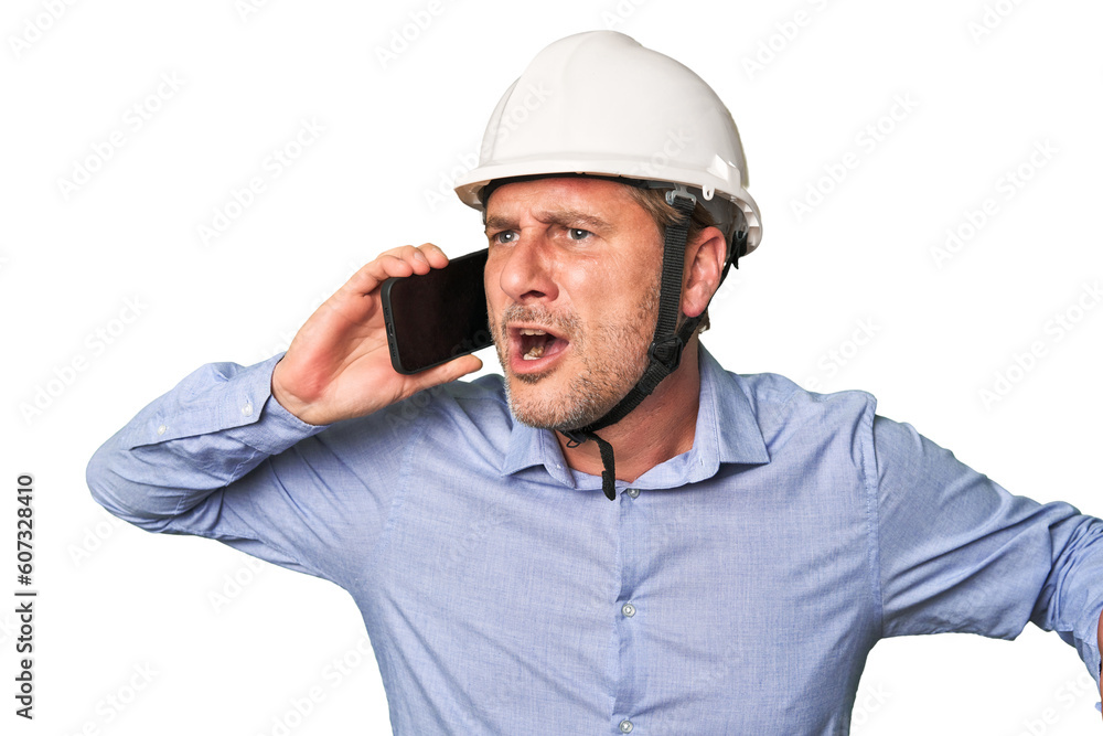 Mid-aged architect on call isolated Mid-aged architect on call isolated
