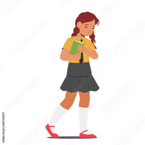 Unhappy School Girl Character Walks With A Heavy Heart, Her Shoulders Slouched, And A Somber Expression On Her Face