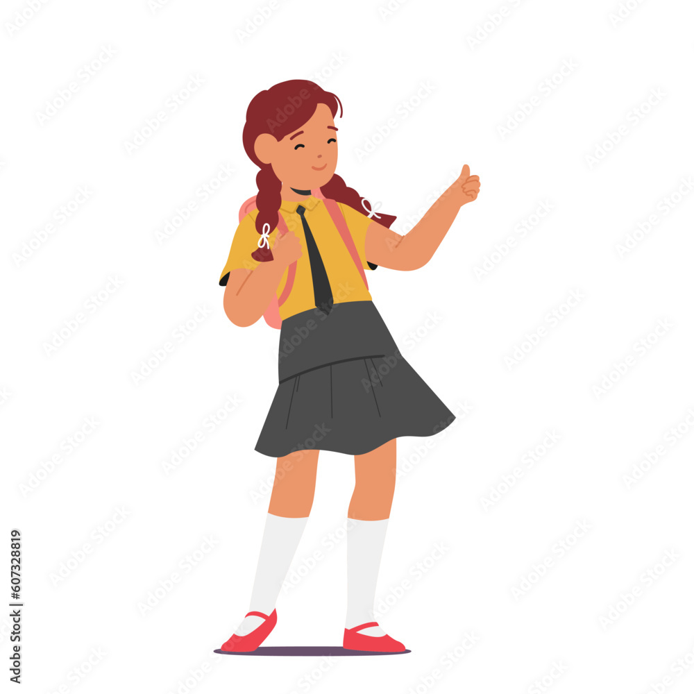 Confident School Girl Character with Backpack Showing Approval With A Thumbs Up Gesture. Expressing Positivity Confident School Girl Character with Backpack Showing Approval With A Thumbs Up Gesture. Expressing Positivity