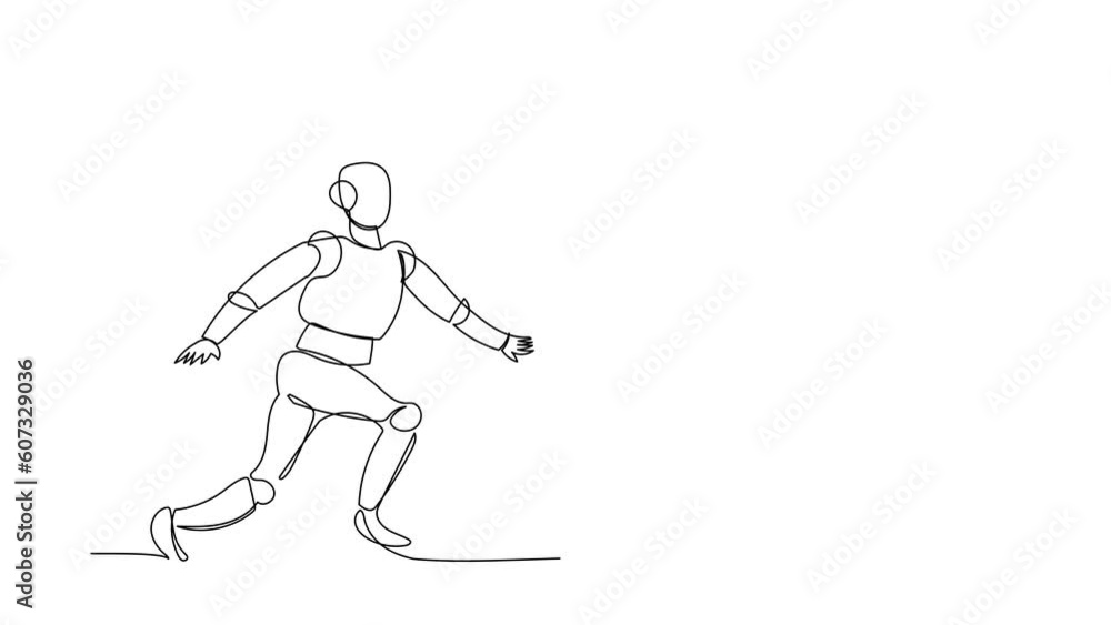 Animated self drawing of continuous line draw robot chasing laptop computer. Deadline and task. Modern robotic artificial intelligence. Electronic technology industry. Full length one line animation Animated self drawing of continuous line draw robot chasing laptop computer. Deadline and task. Modern robotic artificial intelligence. Electronic technology industry. Full length one line animation
