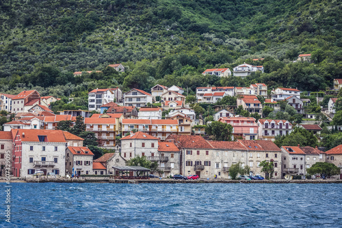 Buildings in Prcanj town in Kotor Bay on Adriatic Sea, Montenegro
