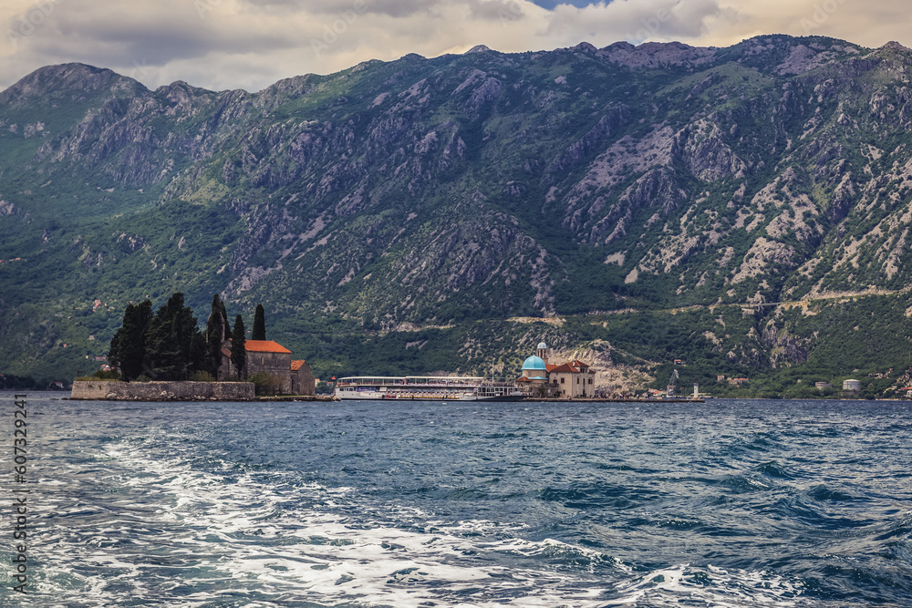 Church on Our Lady of the Rocks island and St George Island near Perast town, Kotor Bay, Montenegro